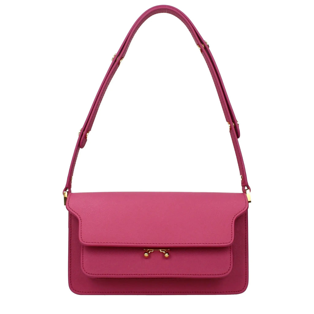 Women’s Fuchsia Leather Shoulder Bag – Marni Adjustable Handle Designer Bag