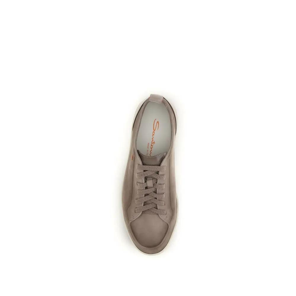 Santoni Beige Calf Leather Bos Taurus Low Top Sneakers