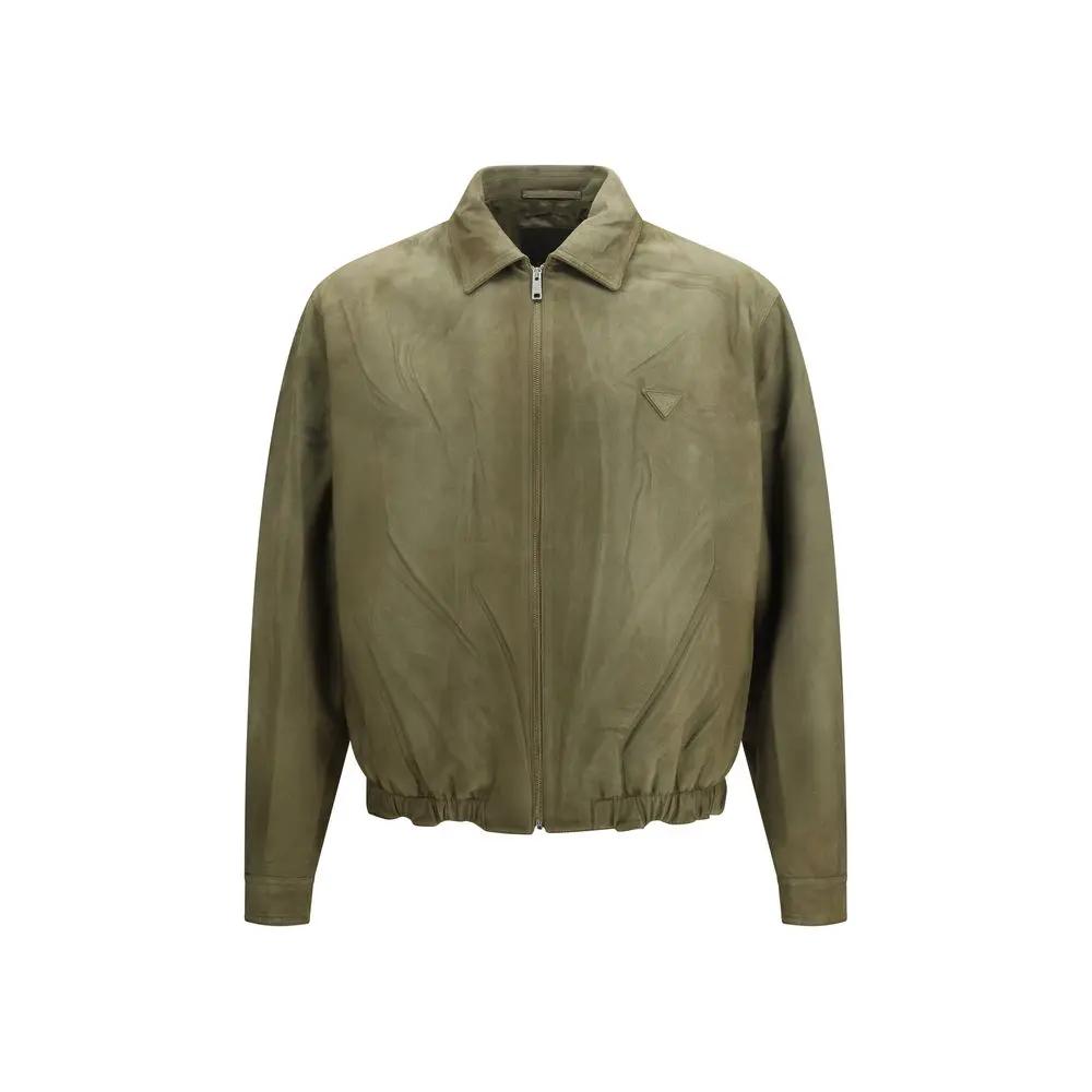 Men’s Bicolor Suede Jacket – Prada Lamb Leather Zip Shirt Jacket SS26