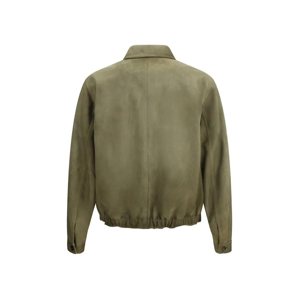 Men’s Bicolor Suede Jacket – Prada Lamb Leather Zip Shirt Jacket SS26