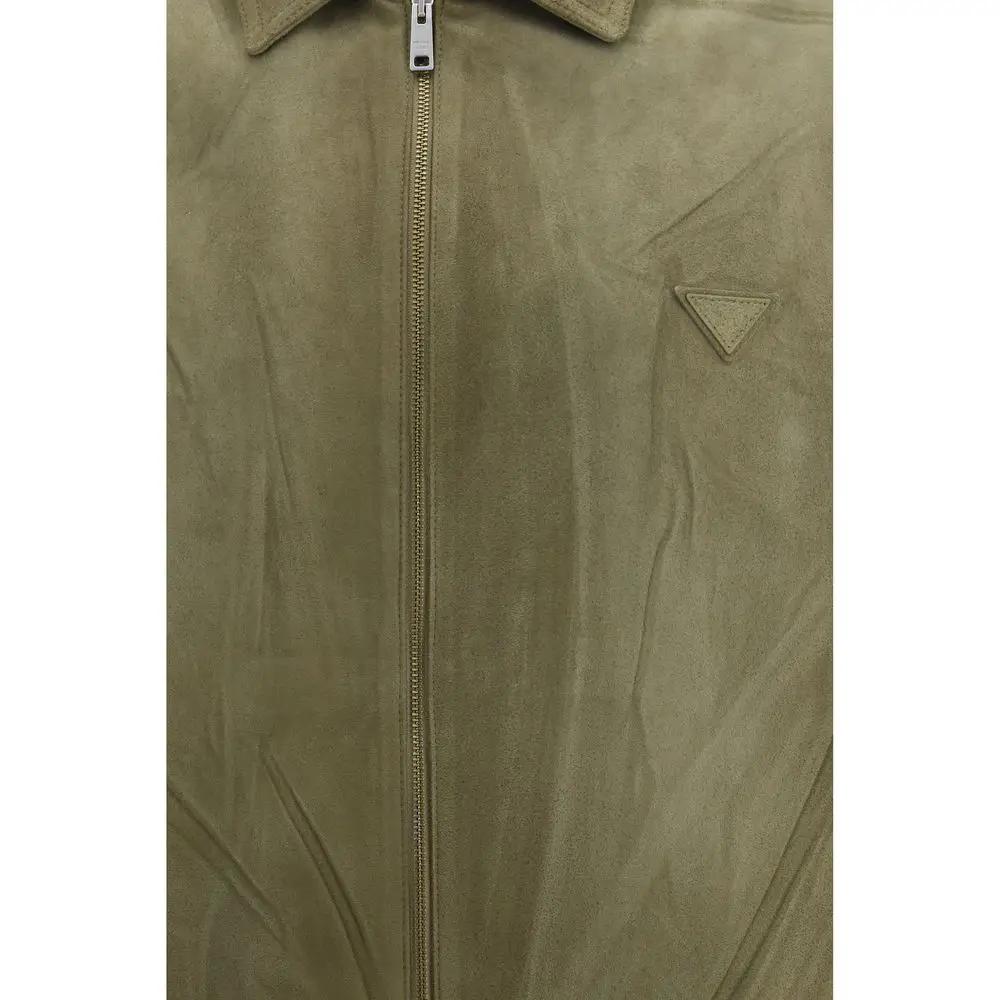 Men’s Bicolor Suede Jacket – Prada Lamb Leather Zip Shirt Jacket SS26
