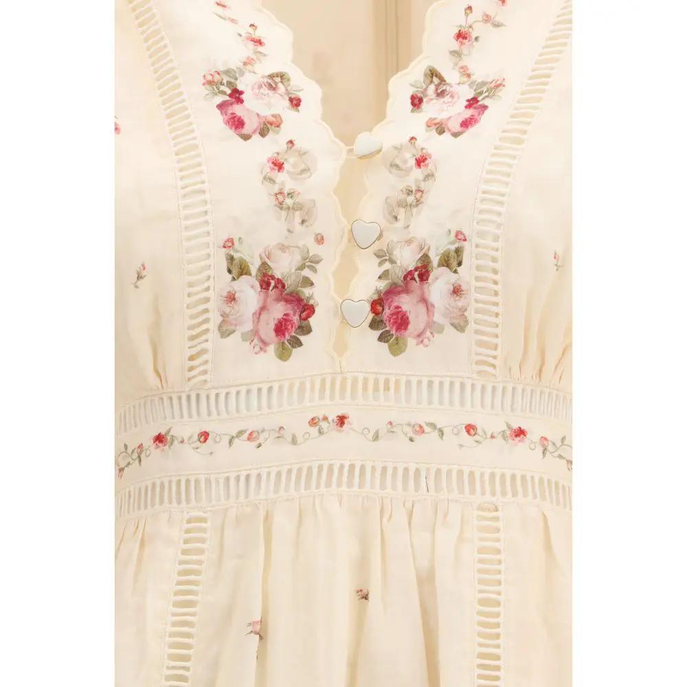 Women’s Linen Midi Dress – Zimmermann Patience Plunging Embroidered Dress SS26