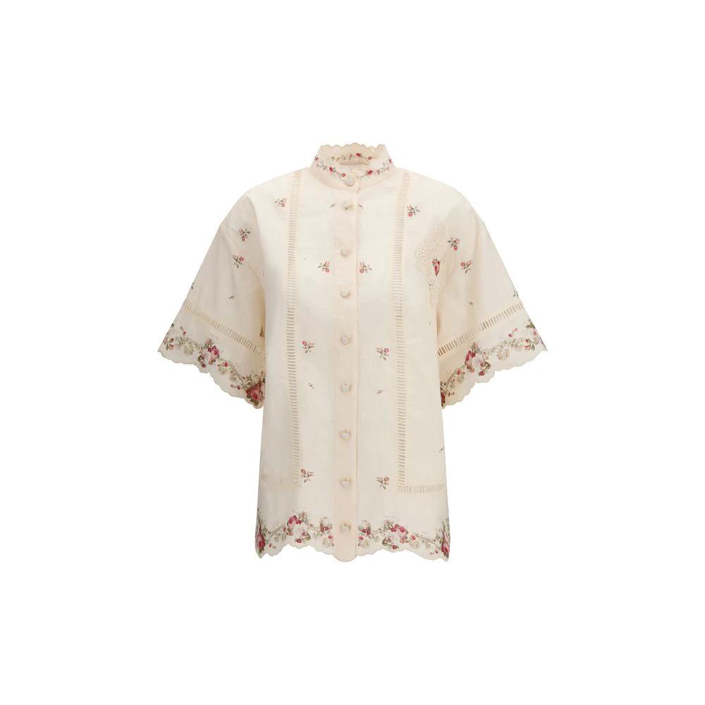 Chemise à motif en lin beige Zimmermann