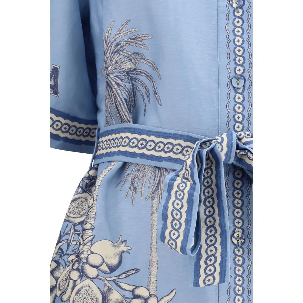Alemais Blue Linen Casual Dress