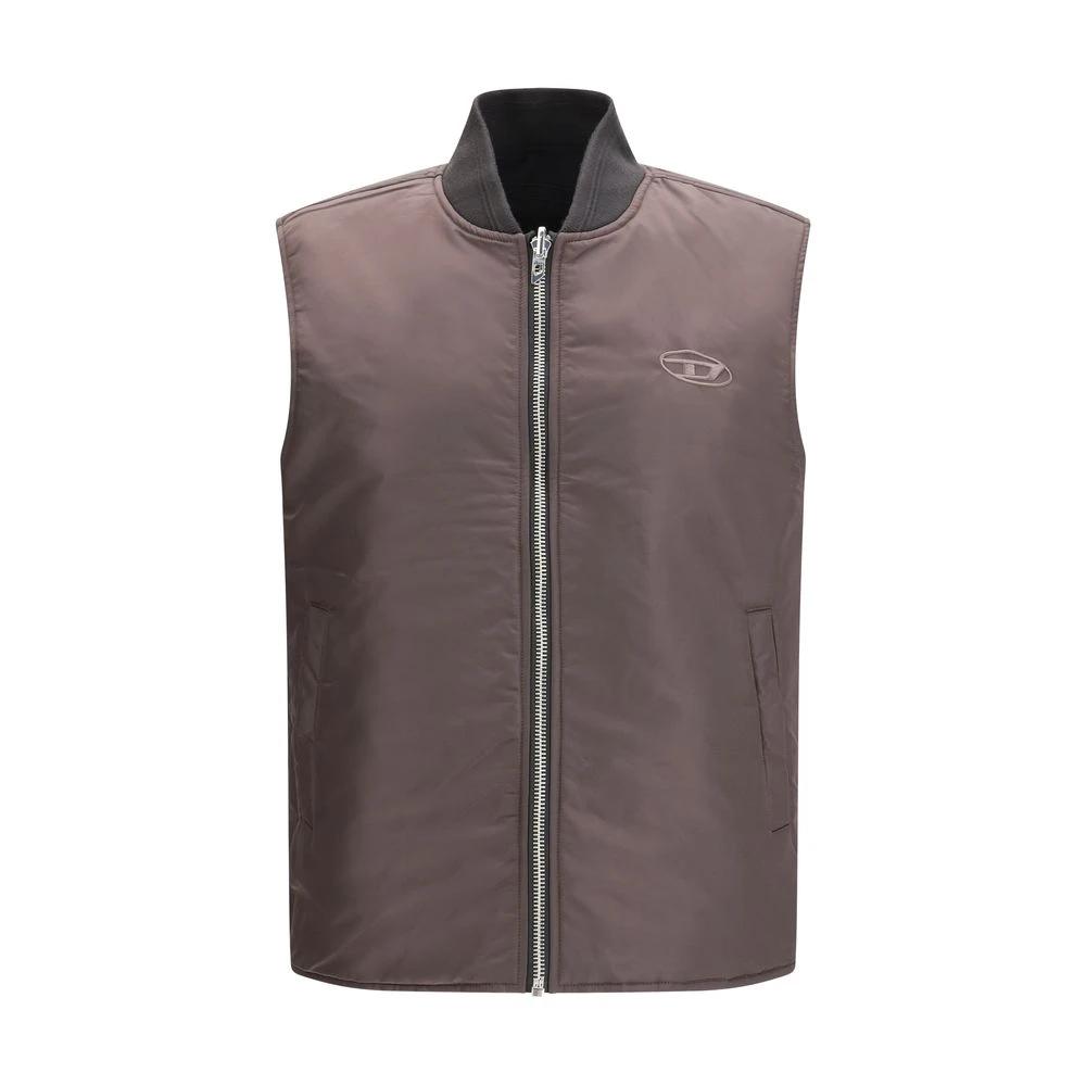 Diesel Brown Polyamide Sleveless Jacket