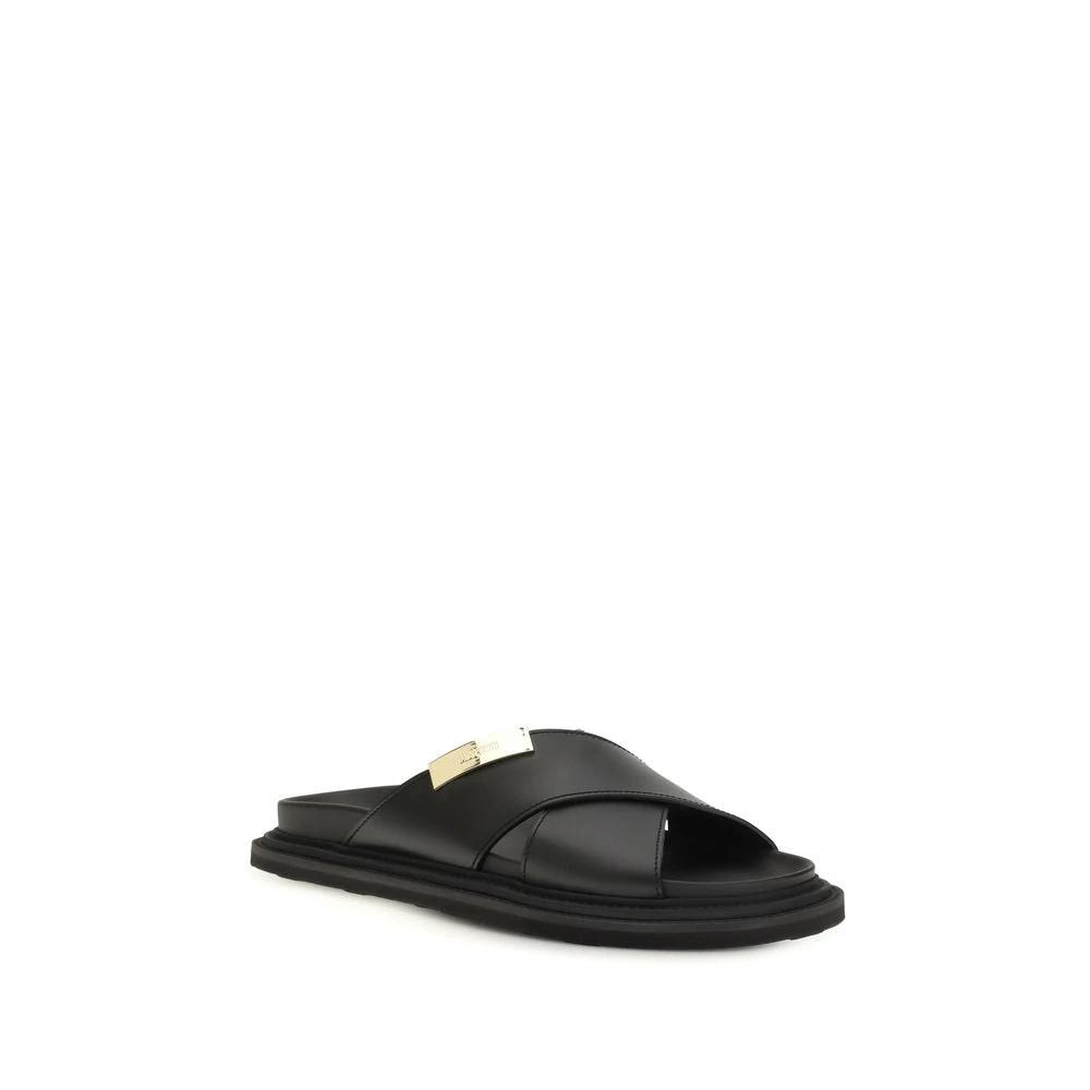 Sandales plates Moschino Bos Taurus en cuir de veau noir