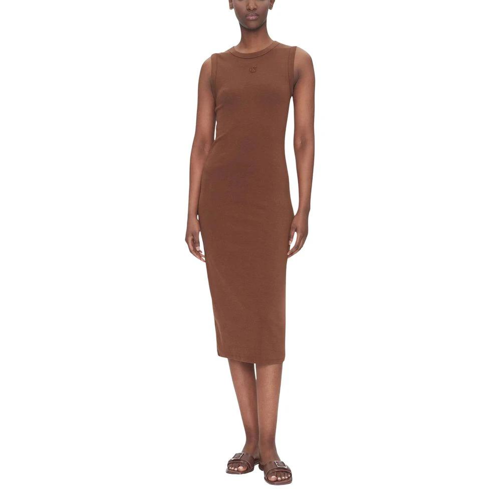 Robe longue en coton marron Calvin Klein Jeans