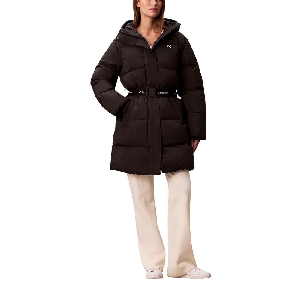 Women’s Black Puffer Coat – Calvin Klein Belted Midweight Hooded Jacket
