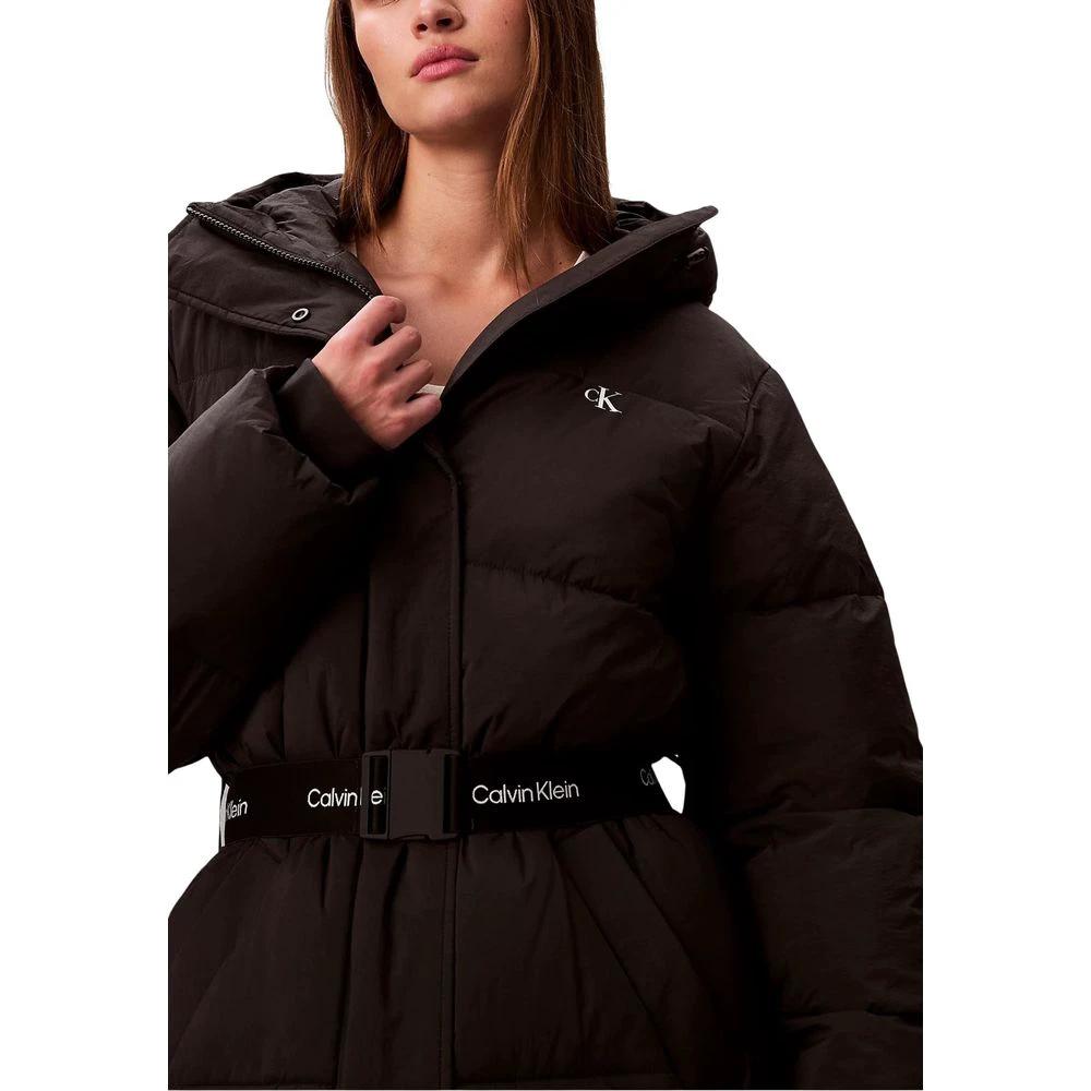 Women’s Black Puffer Coat – Calvin Klein Belted Midweight Hooded Jacket