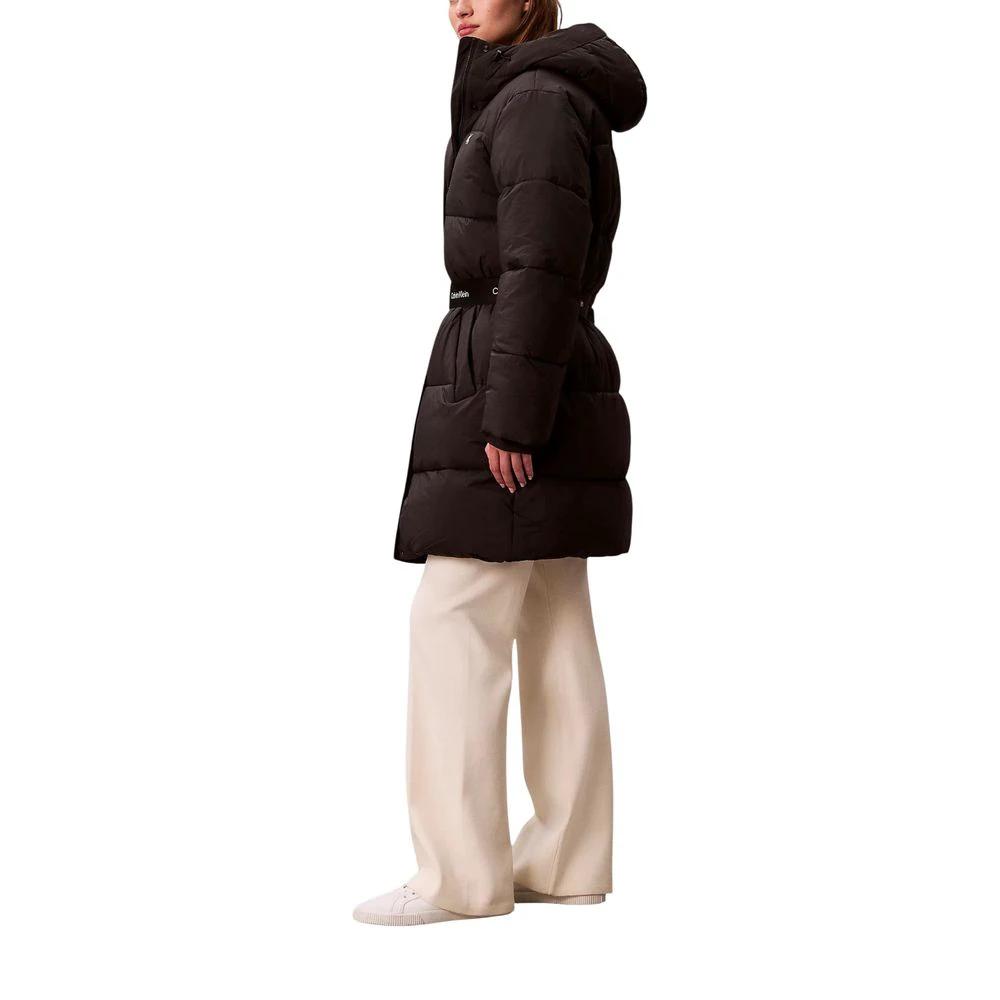 Women’s Black Puffer Coat – Calvin Klein Belted Midweight Hooded Jacket