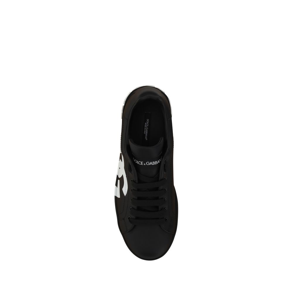 Dolce & Gabbana Black Calf Leather Bos Taurus Low Top Sneakers