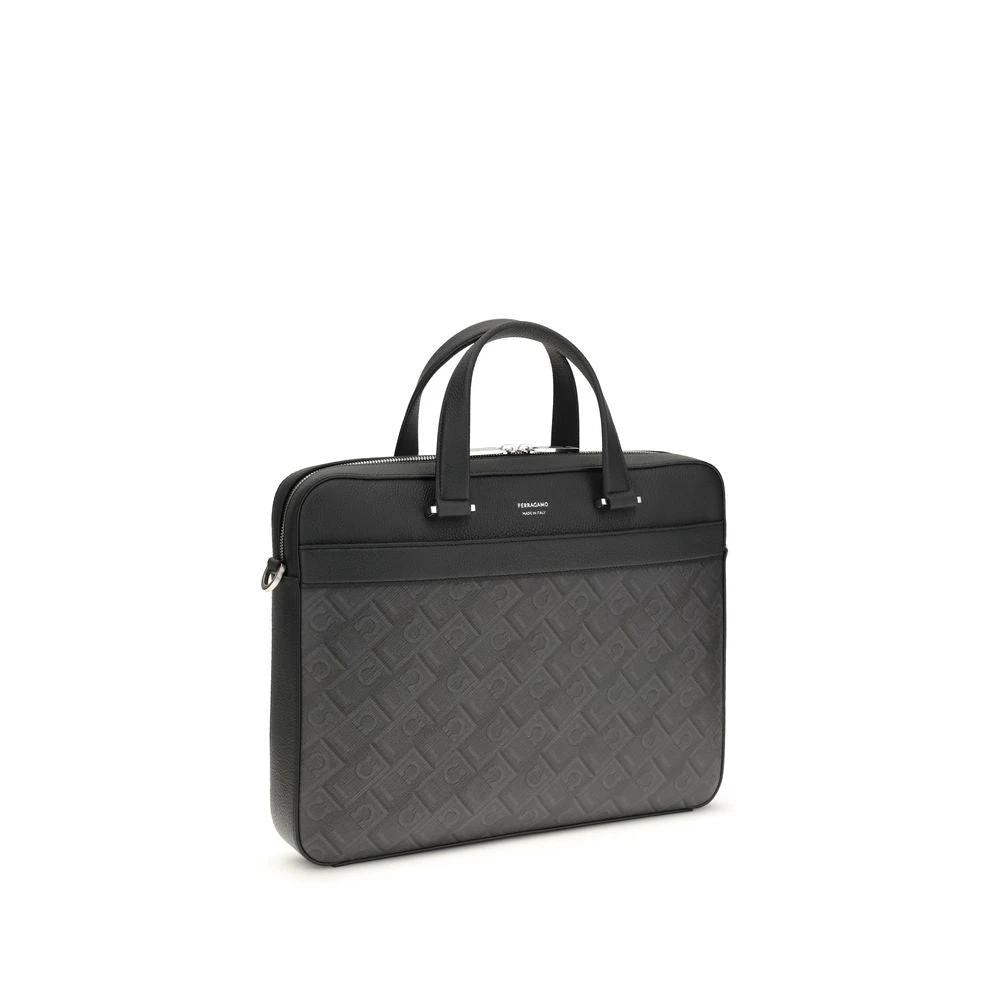 Porte-documents Ferragamo Bos Taurus en cuir de veau gris