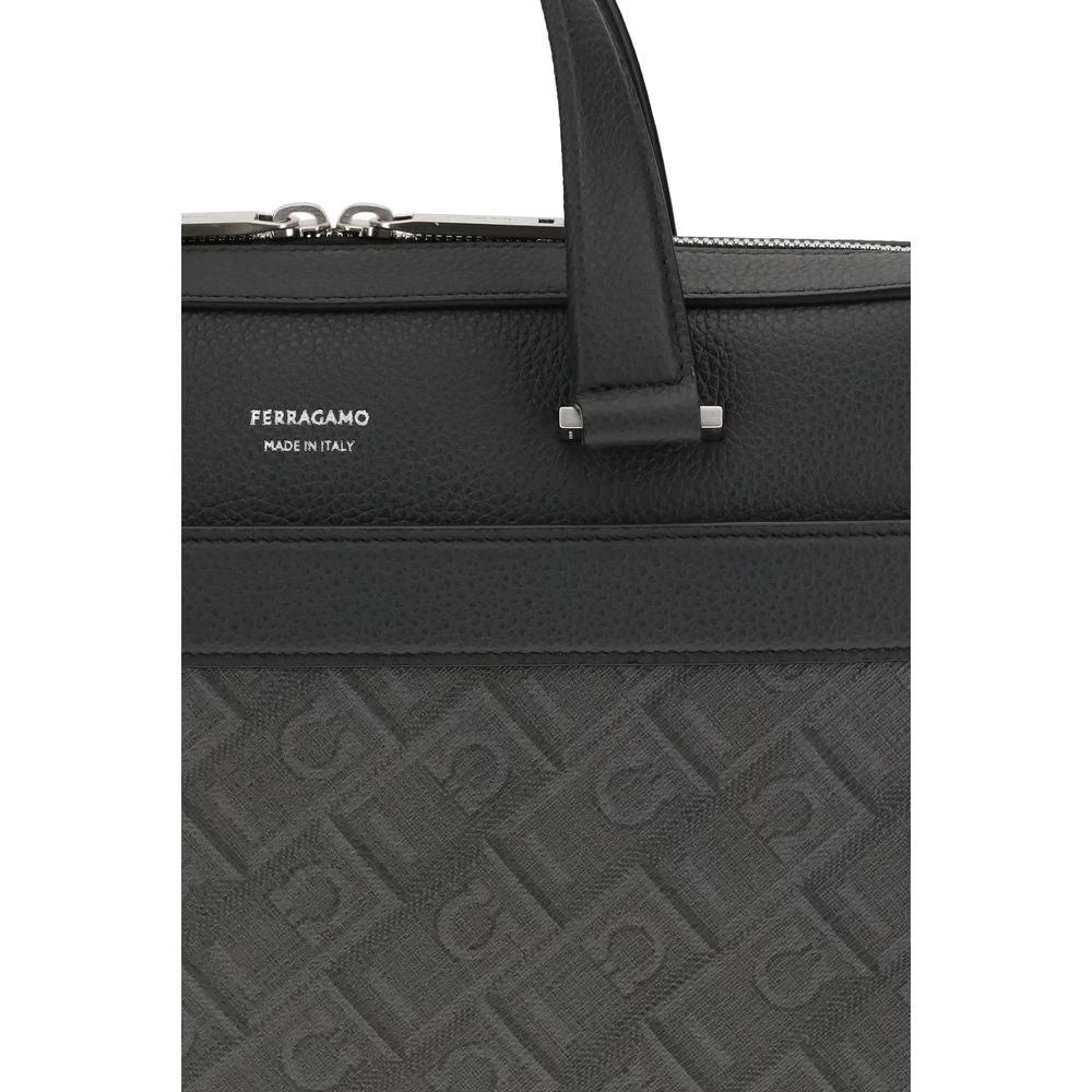 Porte-documents Ferragamo Bos Taurus en cuir de veau gris