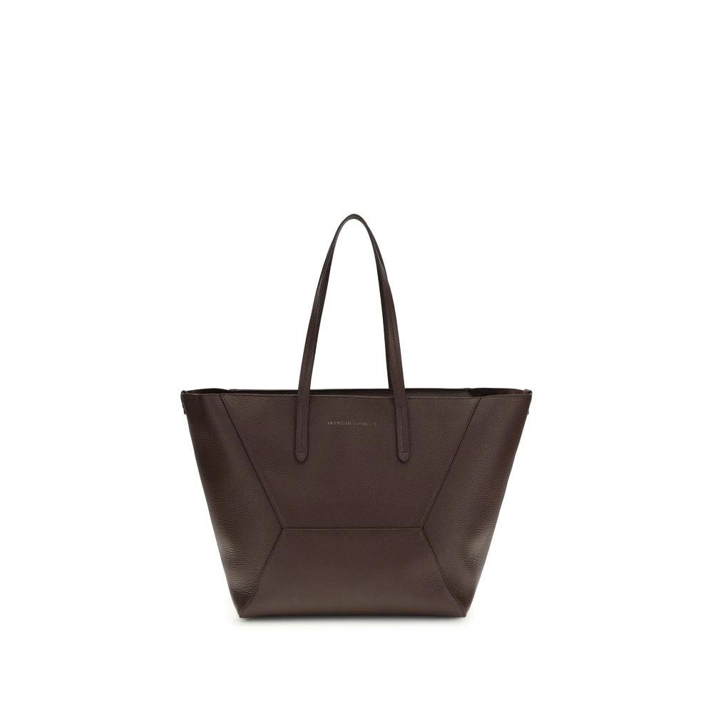 Women’s Brown Leather Tote Bag – Brunello Cucinelli Hammered Leather Designer Bag