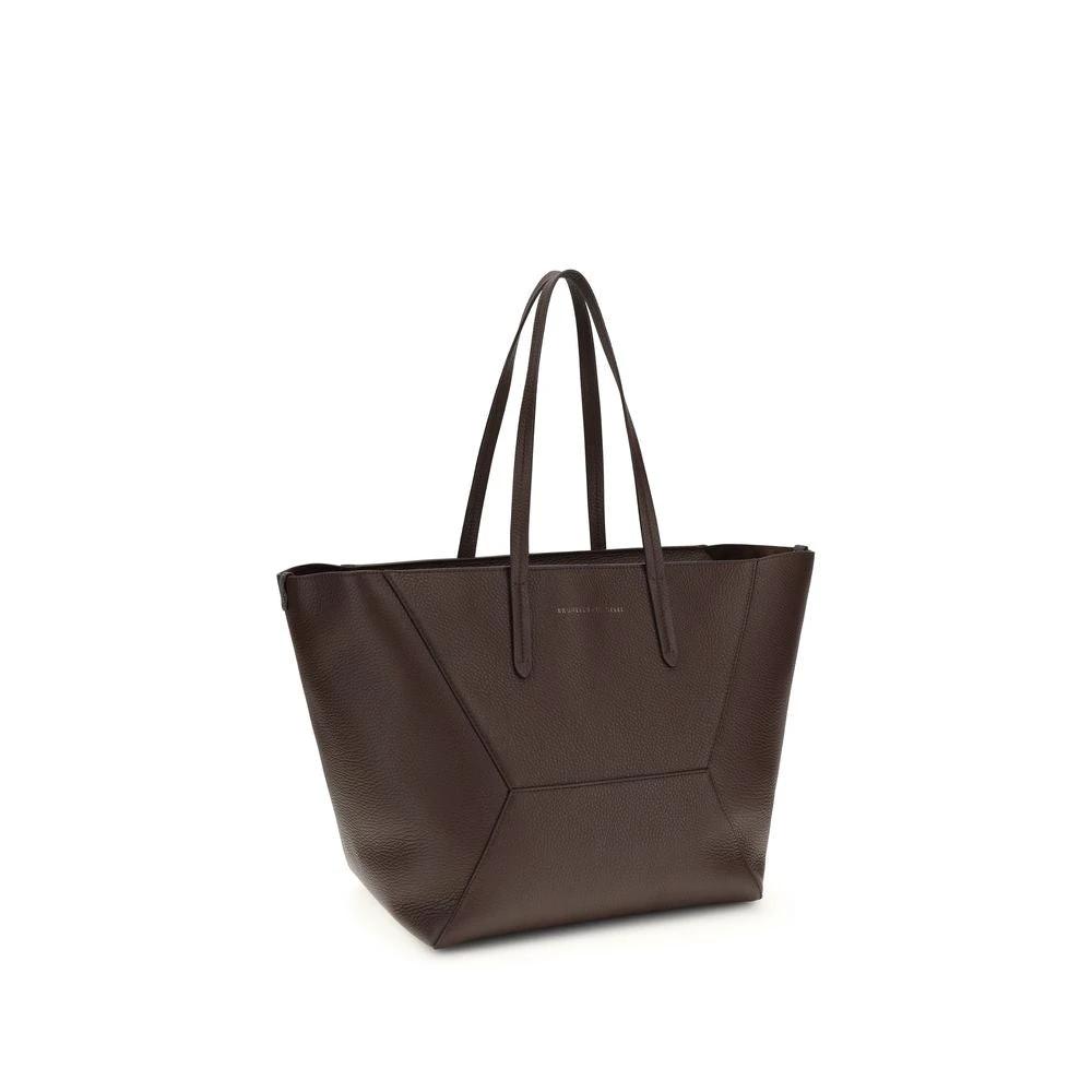 Women’s Brown Leather Tote Bag – Brunello Cucinelli Hammered Leather Designer Bag