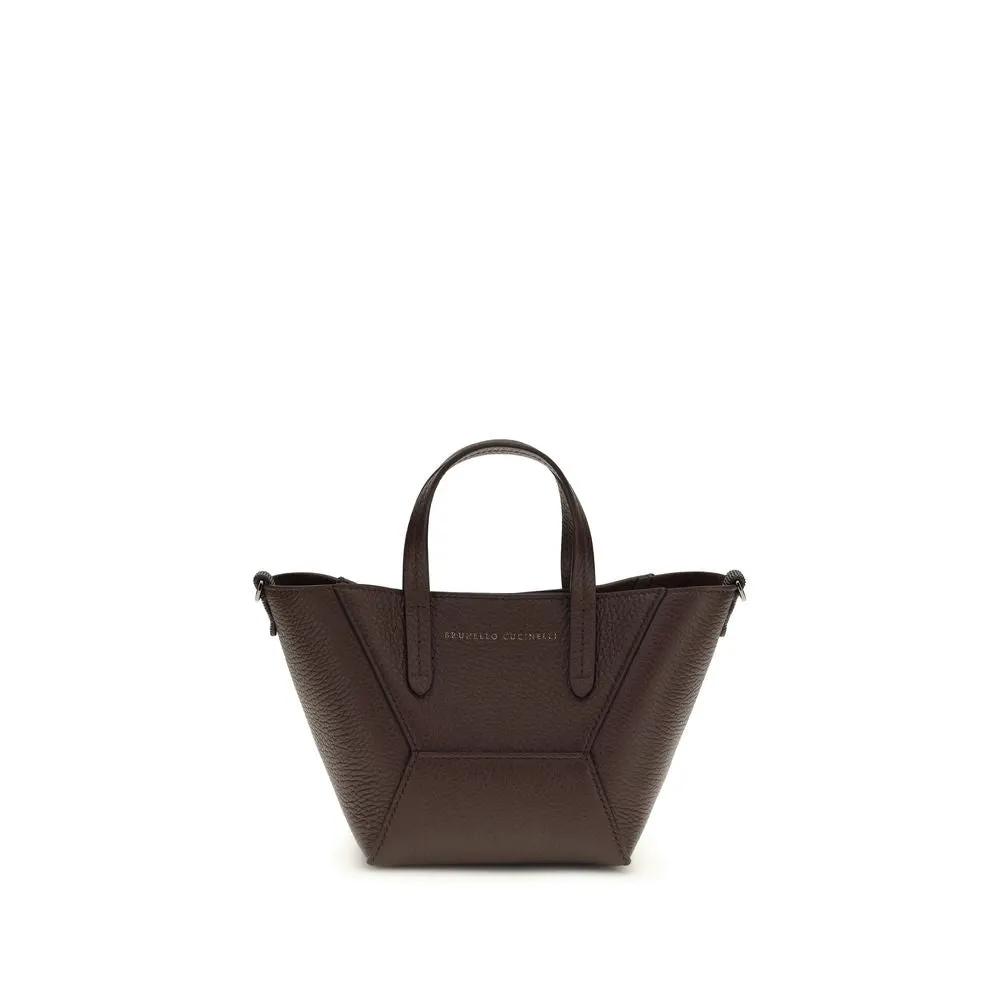 Brunello Cucinelli Bordeaux Calf Leather Bos Taurus Shoulder Bag