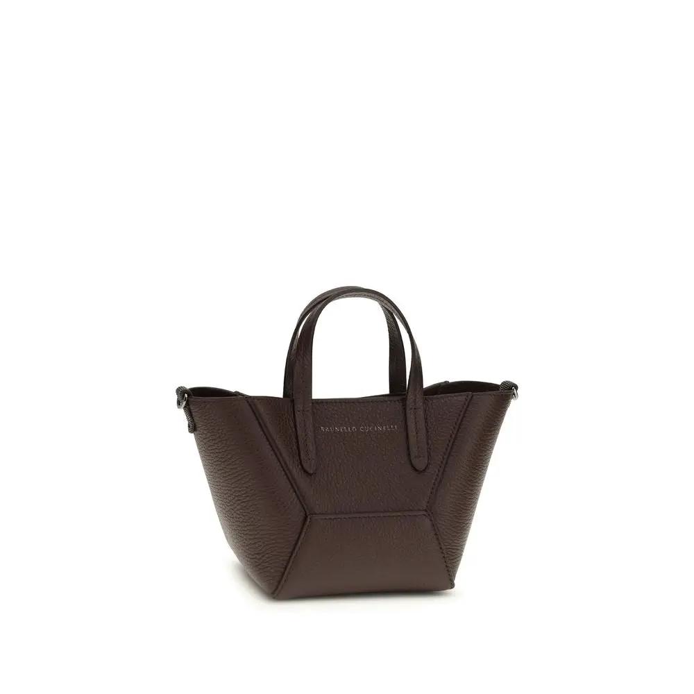 Brunello Cucinelli Bordeaux Calf Leather Bos Taurus Shoulder Bag
