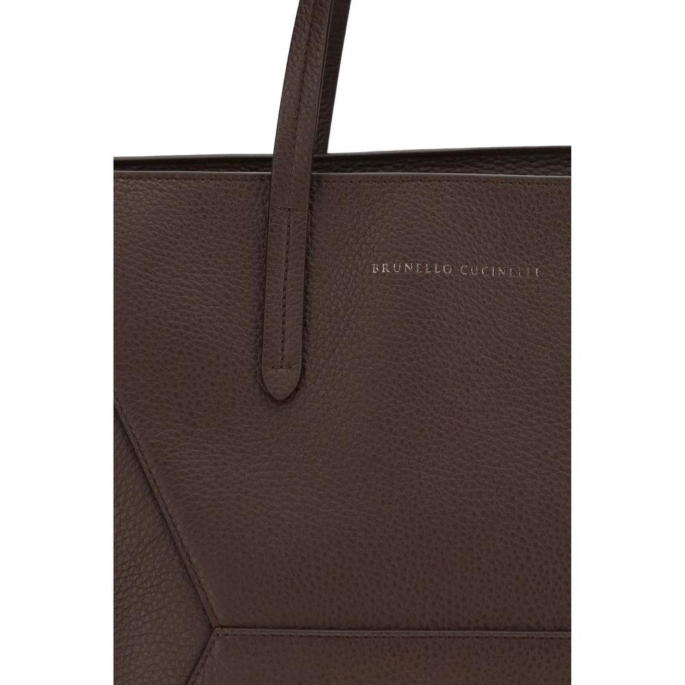 Women’s Brown Leather Tote Bag – Brunello Cucinelli Hammered Leather Designer Bag