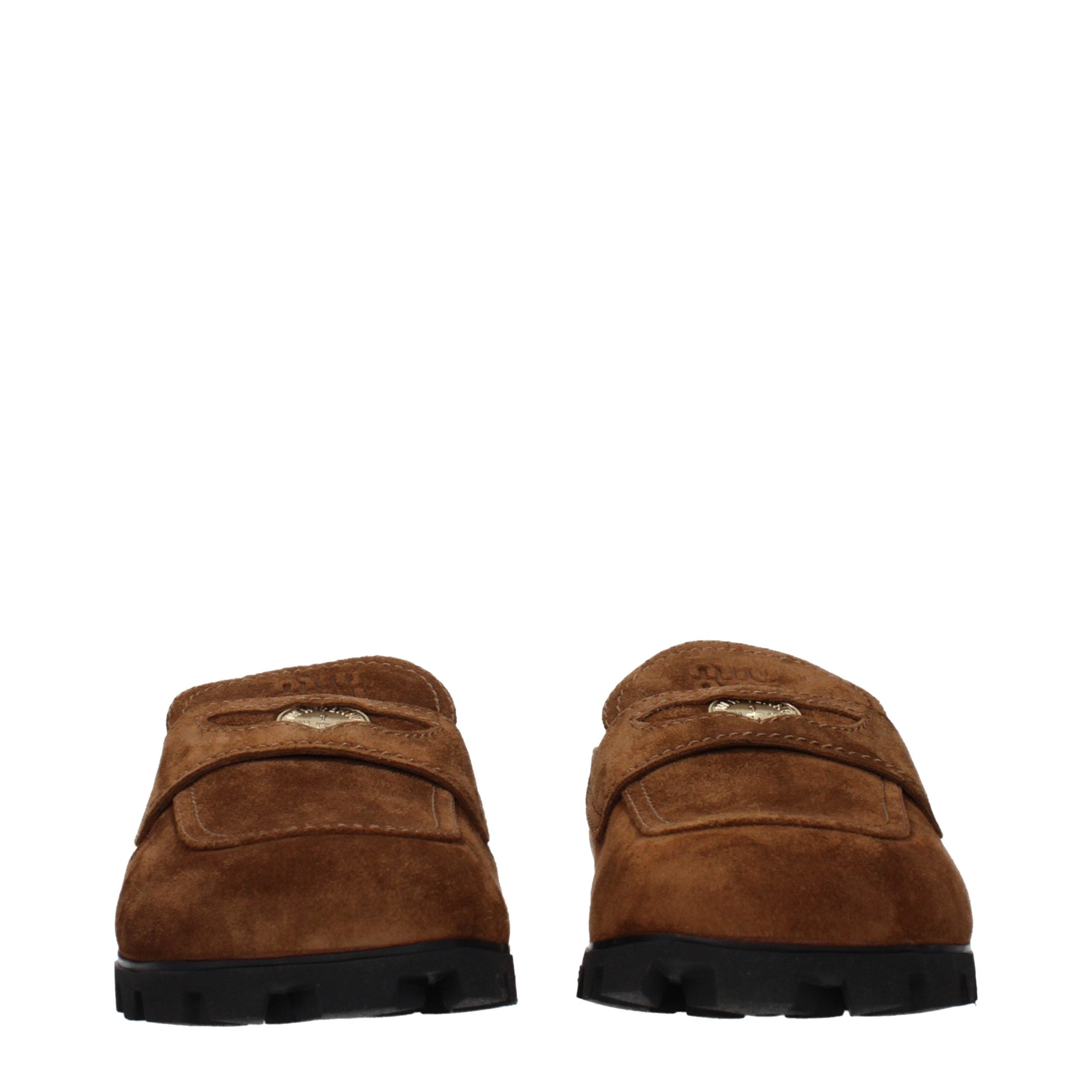 Pantoufles en cuir marron Miu Miu