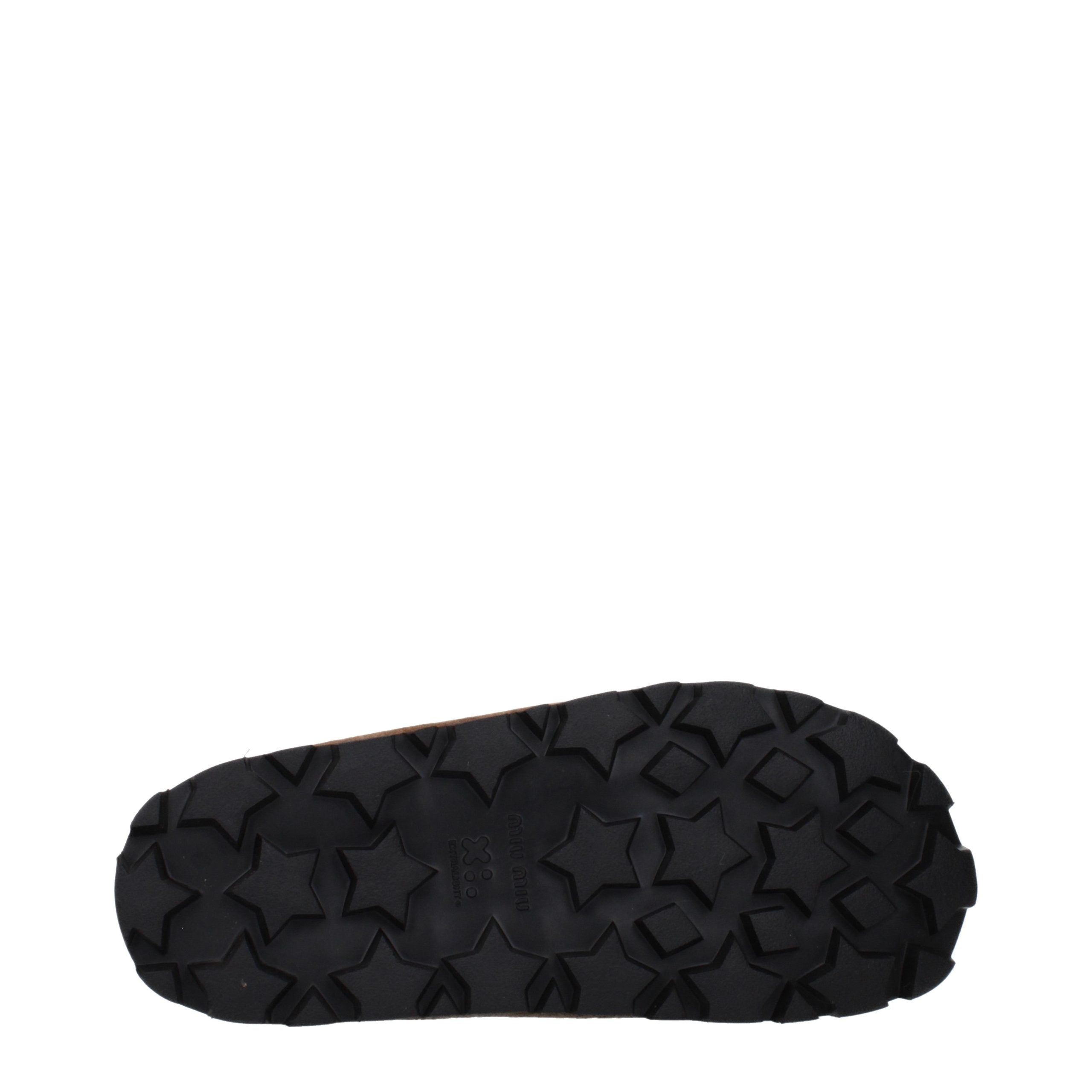 Pantoufles en cuir marron Miu Miu