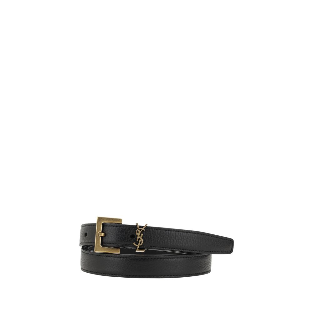 Ceinture Saint Laurent Bos Taurus Regular en cuir de veau noir