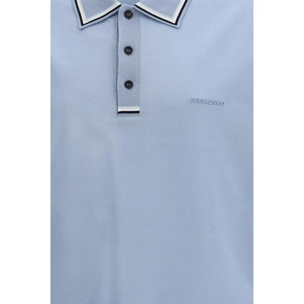 Ferragamo Blue Cotton Polo Shirt
