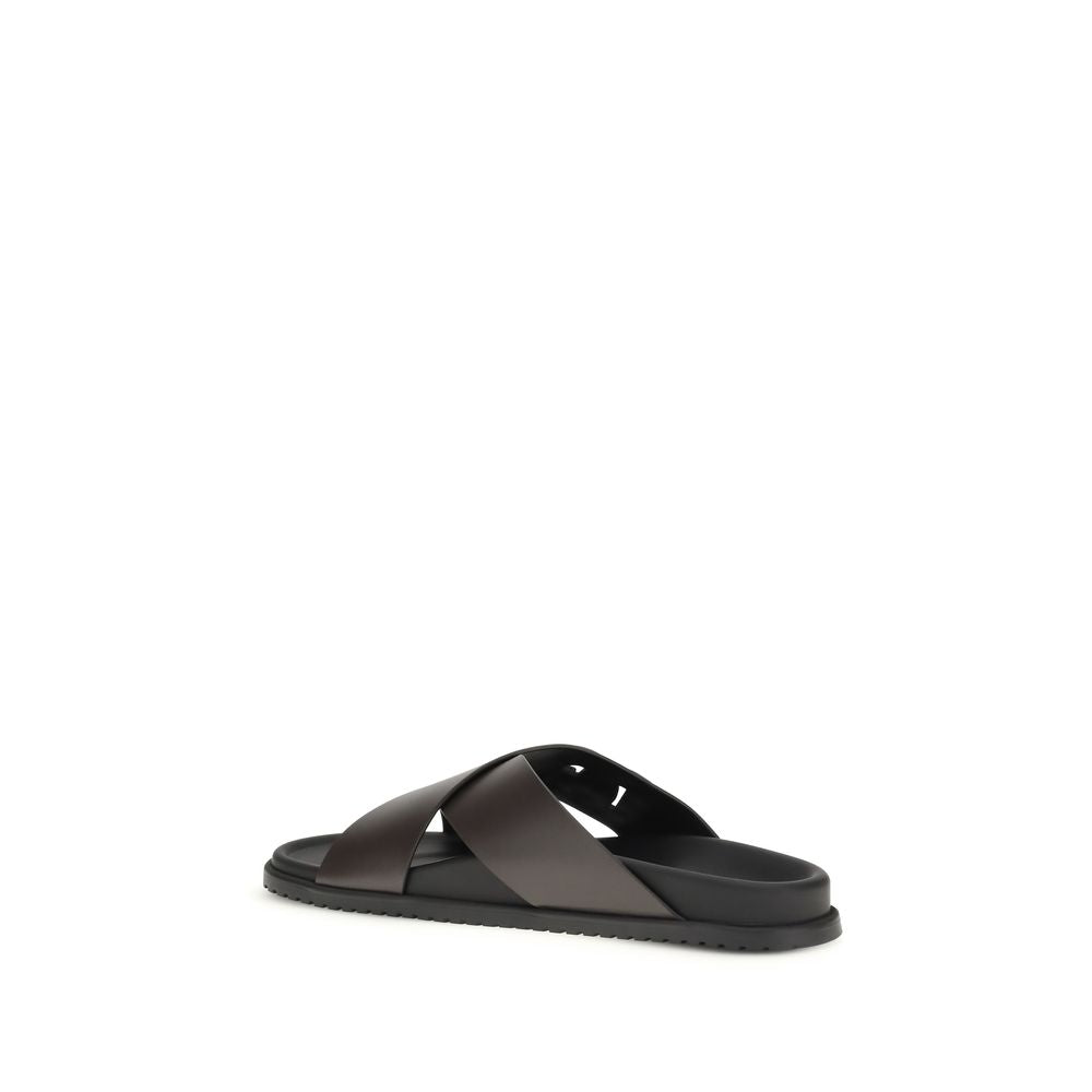 Dolce & Gabbana Brown Calf Leather Bos Taurus Strap-On Sandals
