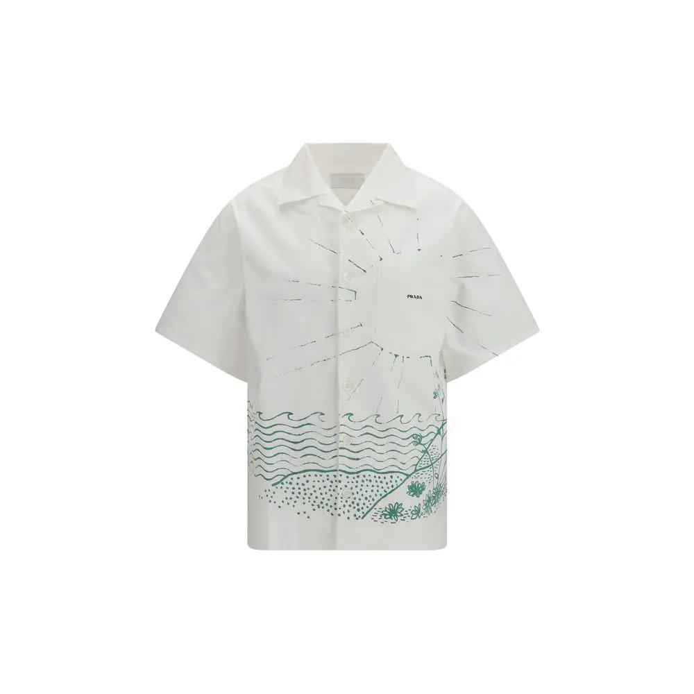 Chemise Prada blanche en coton à motifs