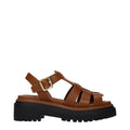 Women’s Brown Leather Platform Sandals – Prada Logo Statement Shoes