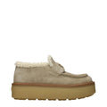 Mocassins compensés en daim beige pour femme – Chaussures fourrées doublées logo Prada