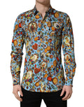 Chemise Dolce & Gabbana bleue en coton imprimé bijoux, boutonnée dorée