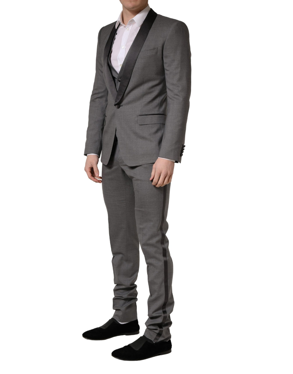 Costume 3 pièces Dolce & Gabbana en laine grise, simple boutonnage, 1 bouton