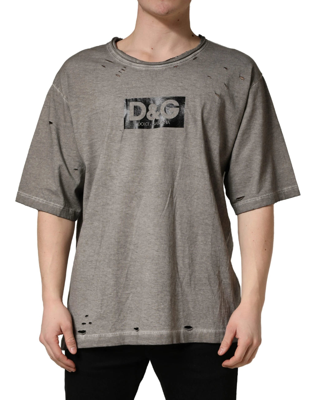 T-shirt Dolce & Gabbana gris à col rond en coton imprimé du logo DG