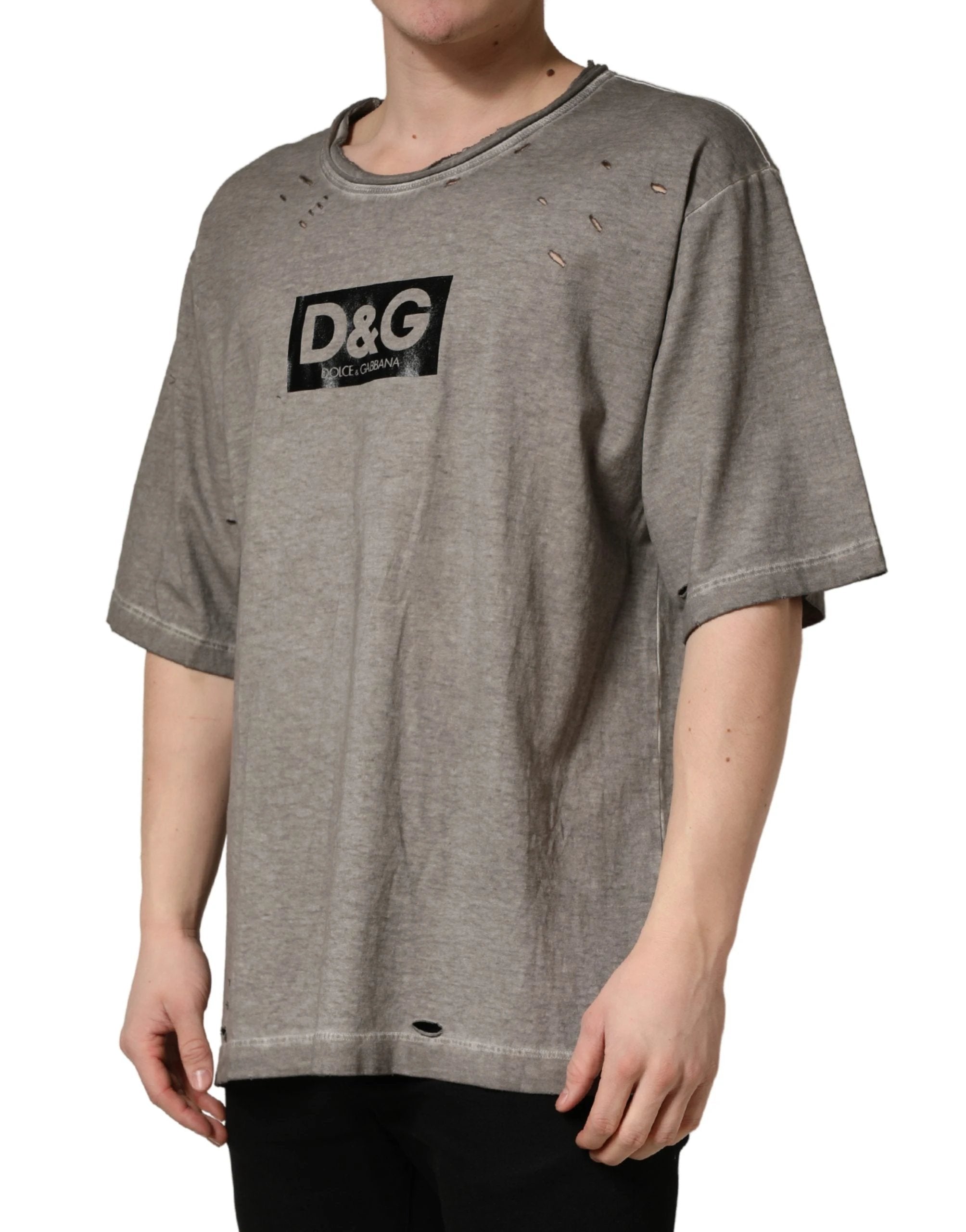 T-shirt Dolce & Gabbana gris à col rond en coton imprimé du logo DG