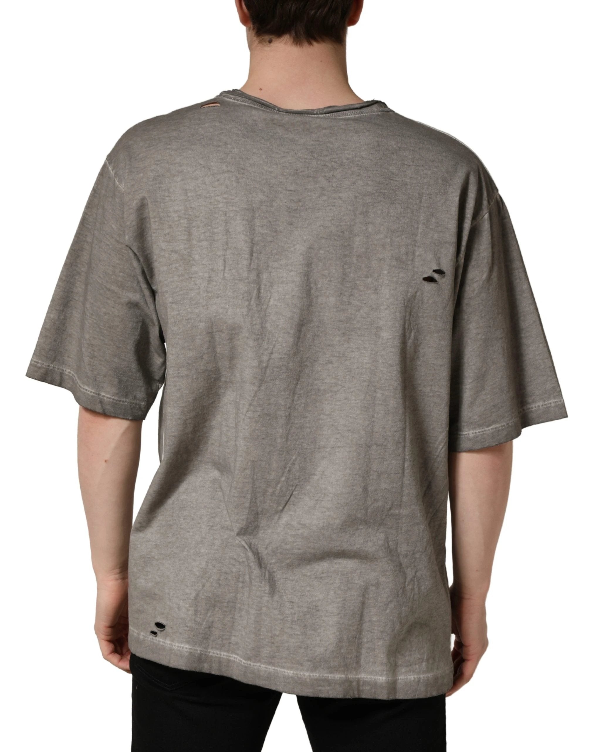 T-shirt Dolce & Gabbana gris à col rond en coton imprimé du logo DG