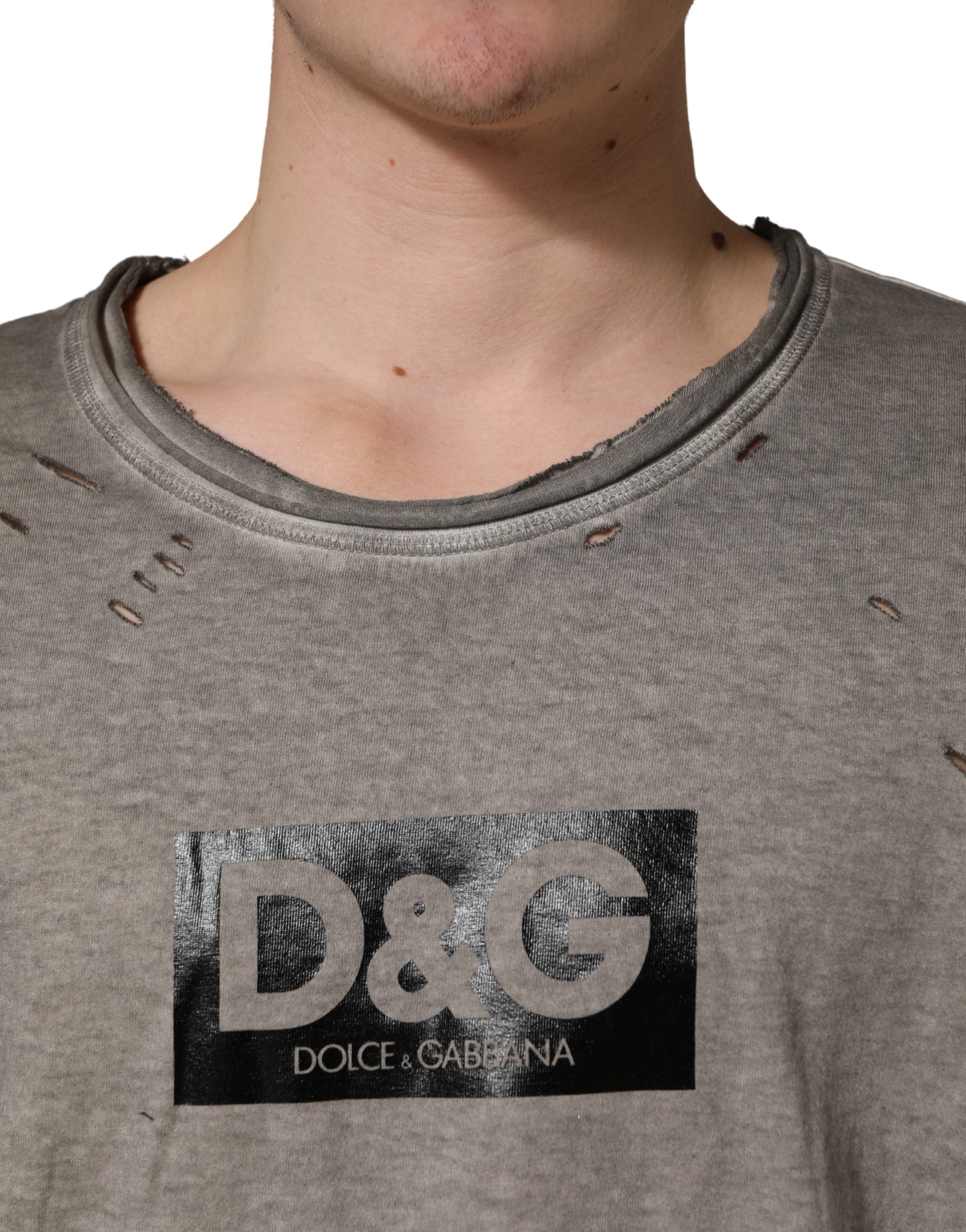 T-shirt Dolce & Gabbana gris à col rond en coton imprimé du logo DG