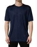 T-shirt Dolce & Gabbana bleu foncé en soie à manches courtes et col rond