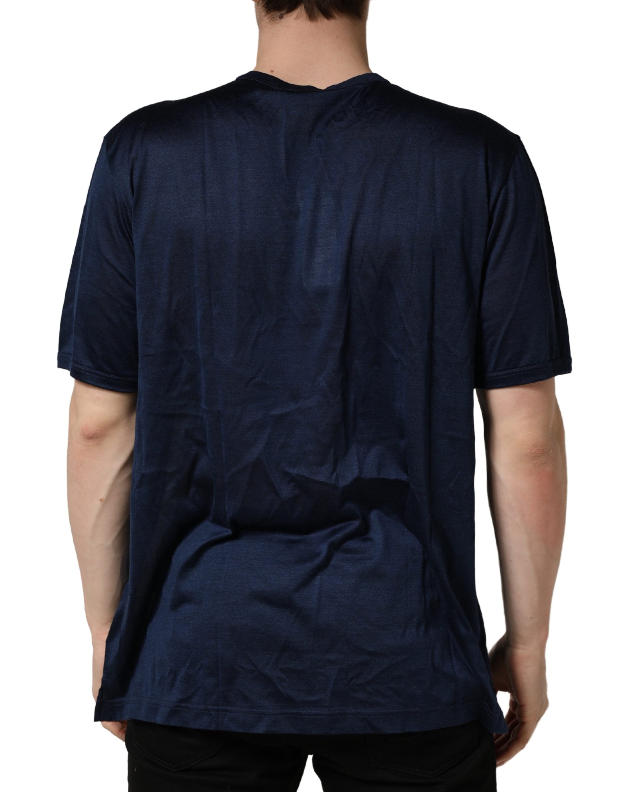 Dolce & Gabbana Dark Blue Silk Short Sleeve CrewNeck T-shirt