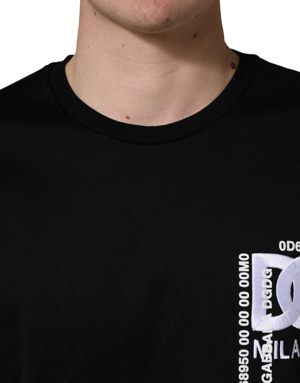 T-shirt Dolce & Gabbana noir à col rond pour homme avec logo brodé