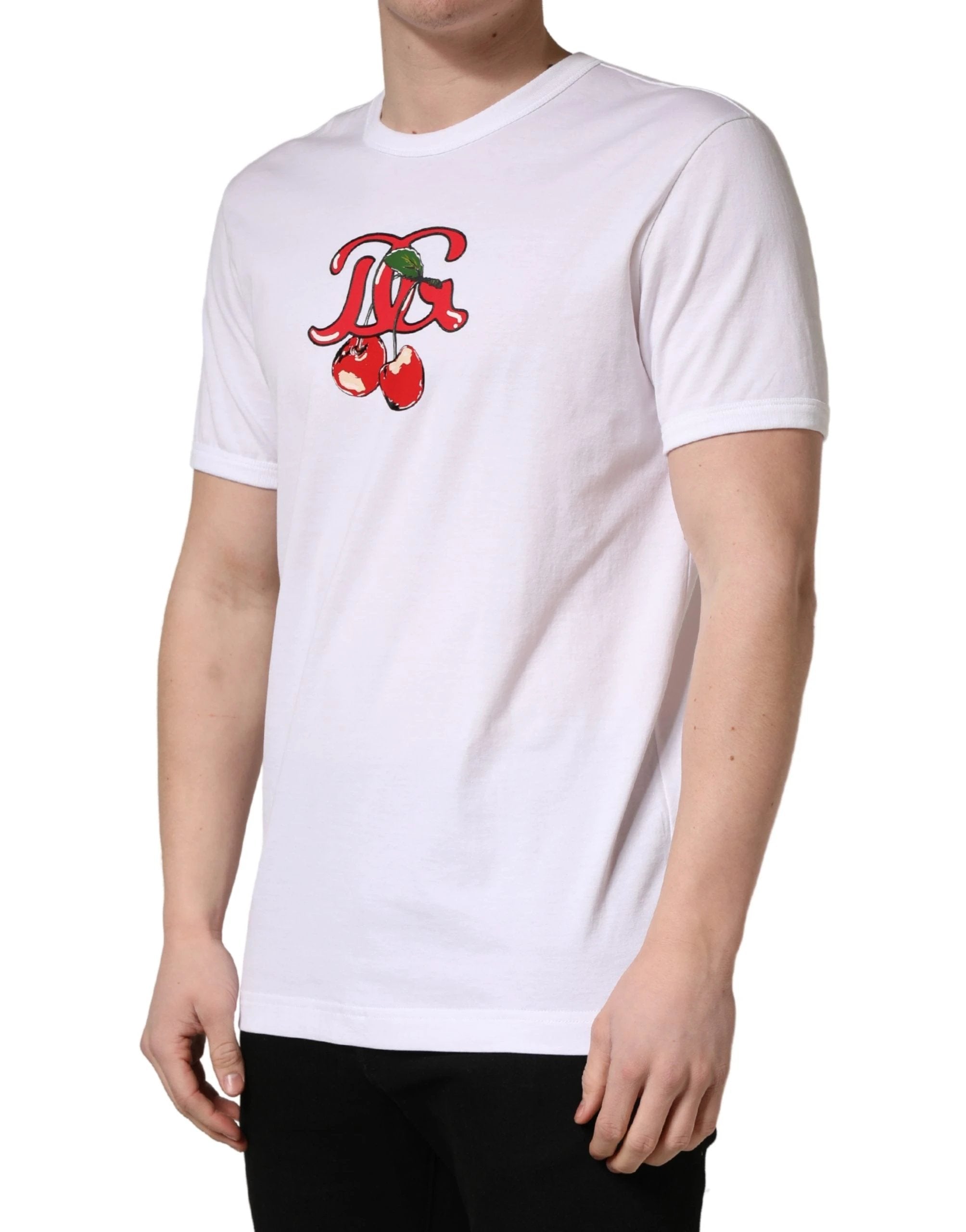 Dolce & Gabbana White DG Cherries Cotton Crew Neck  T-shirt