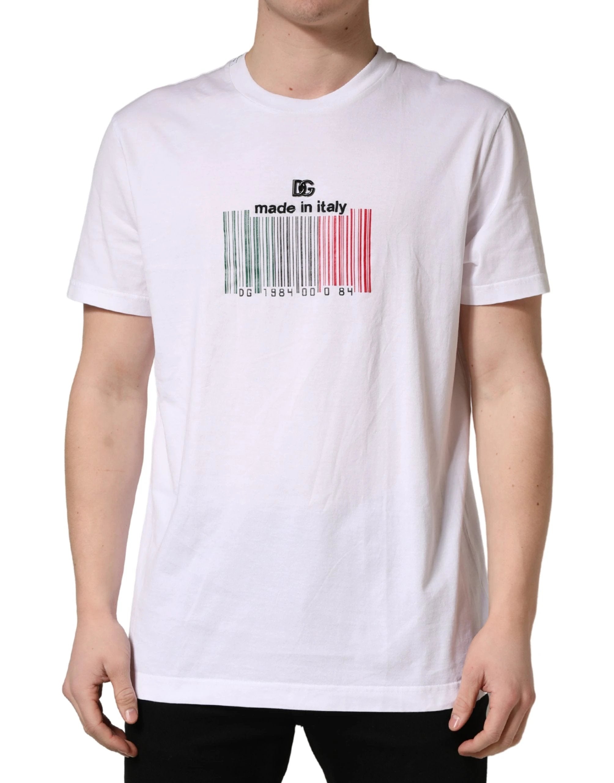 T-shirt homme Dolce & Gabbana blanc en coton à col rond et code-barres