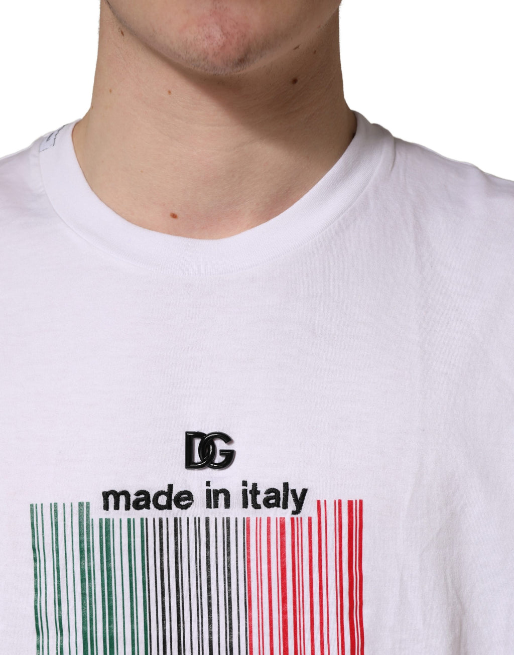 T-shirt homme Dolce & Gabbana blanc en coton à col rond et code-barres