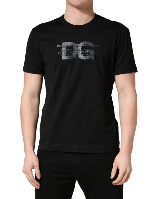 T-shirt à col rond en coton imprimé DG avec logo noir +39 MASQ