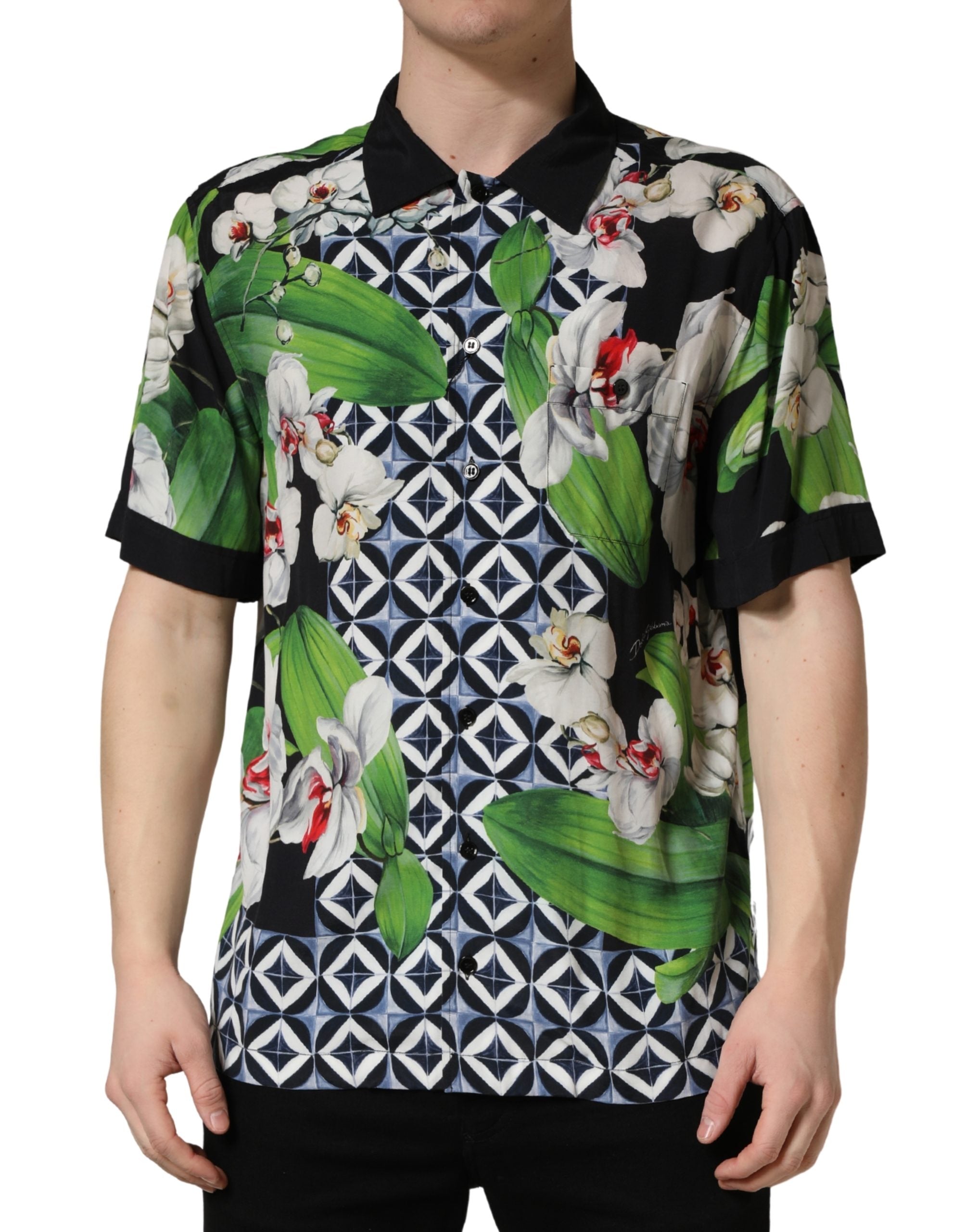 Chemise homme Dolce & Gabbana à imprimé orchidée tropicale multicolore
