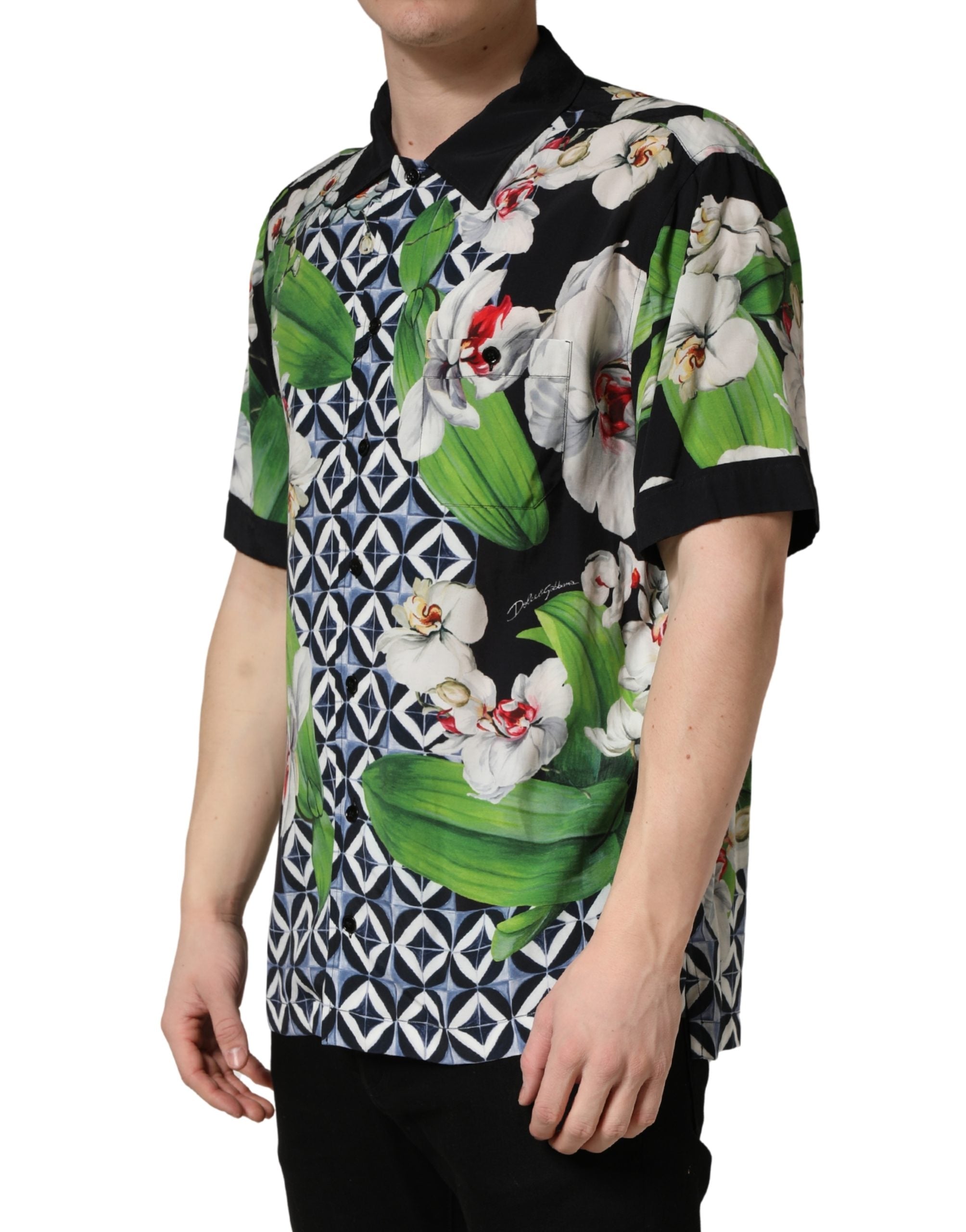 Chemise homme Dolce & Gabbana à imprimé orchidée tropicale multicolore