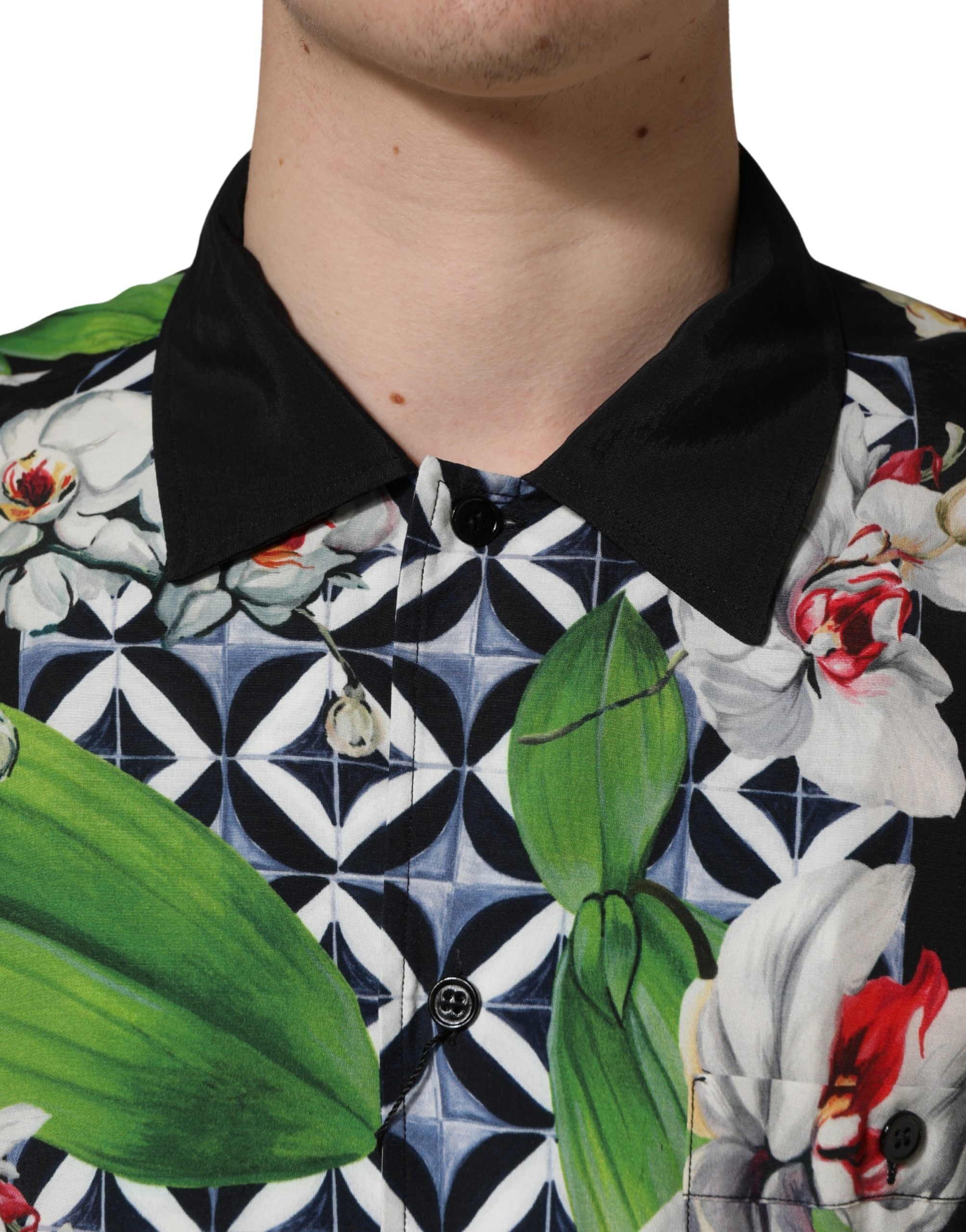 Chemise homme Dolce & Gabbana à imprimé orchidée tropicale multicolore