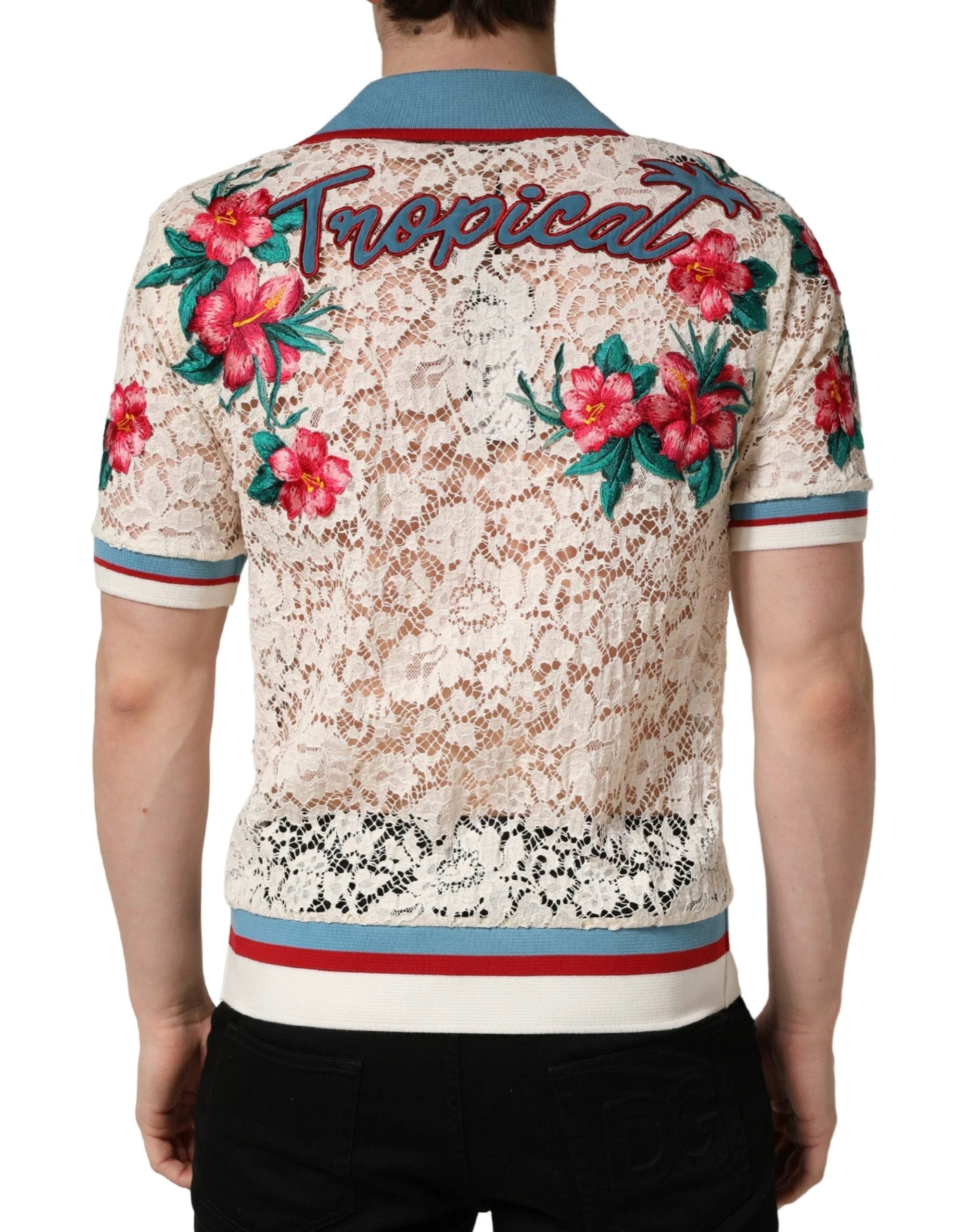 Polo Dolce & Gabbana beige à fleurs et dentelle, style club de tennis