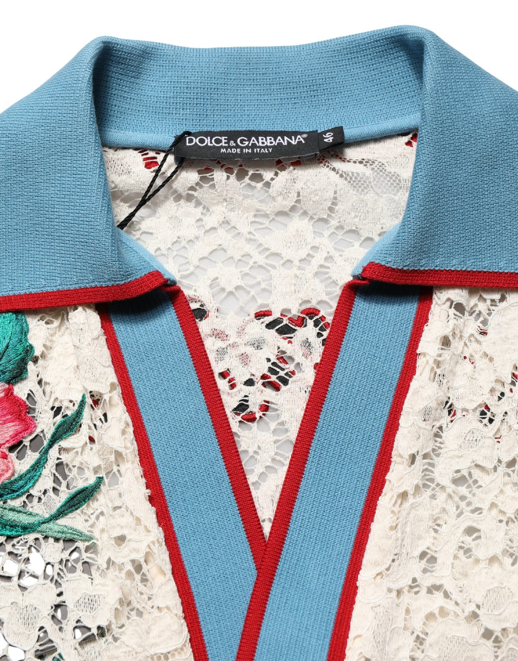 Polo Dolce & Gabbana beige à fleurs et dentelle, style club de tennis