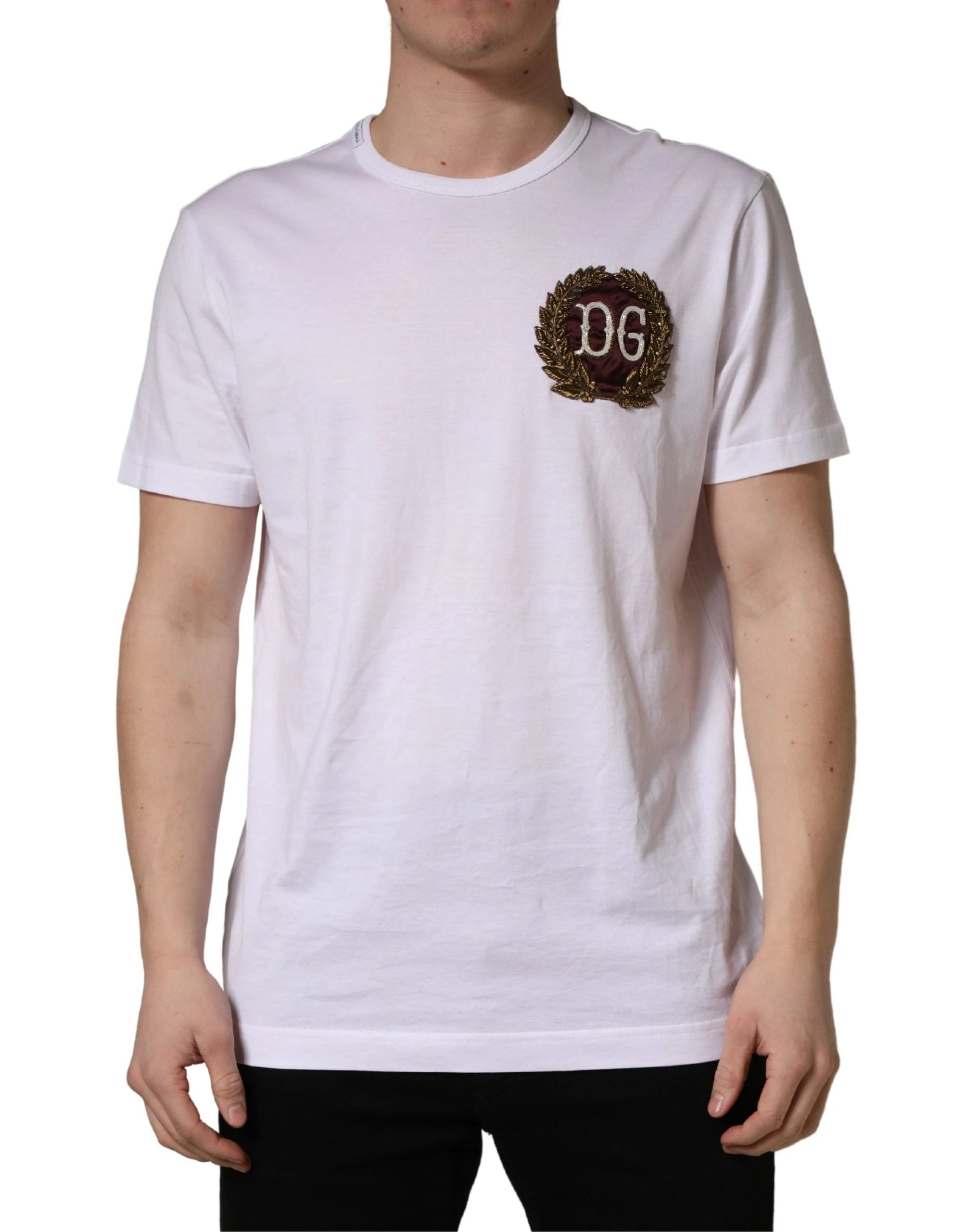 T-shirt Dolce & Gabbana blanc à col rond et broderie feuille DG