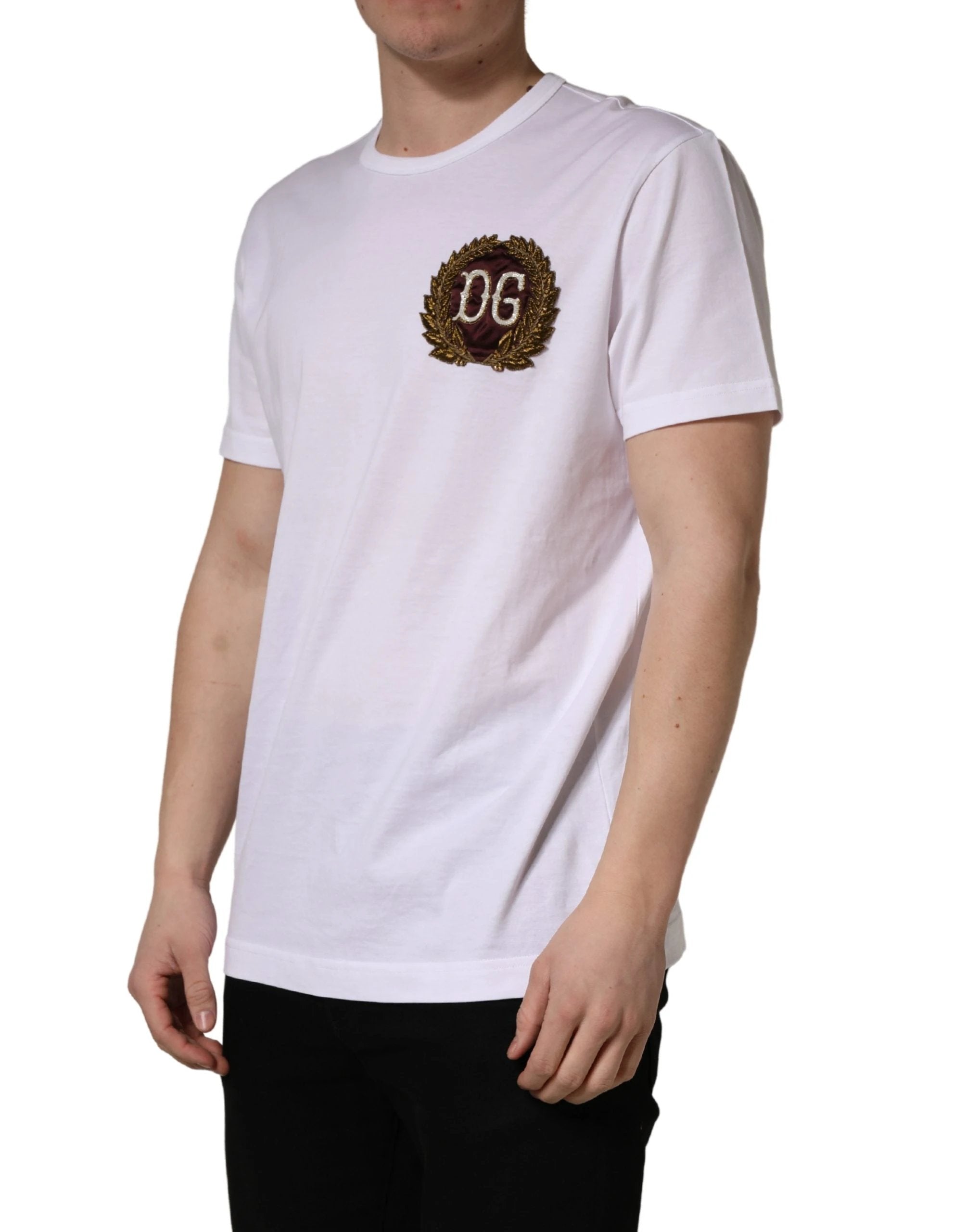 T-shirt Dolce & Gabbana blanc à col rond et broderie feuille DG